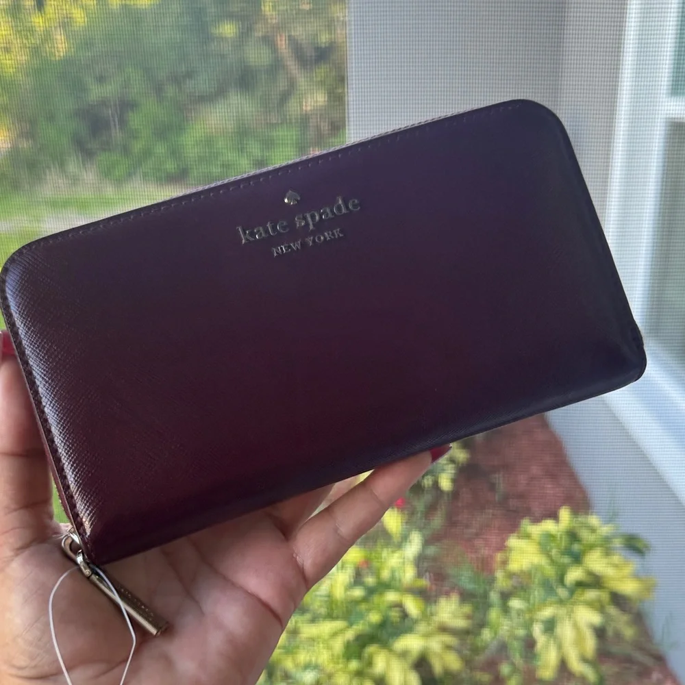 kate spade Burgundy Saffiano Zip Around Wallet